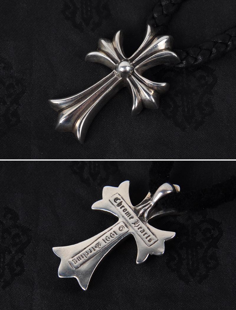 chrome hearts/克罗心ch十字架925银吊坠连双银扣皮绳#06022