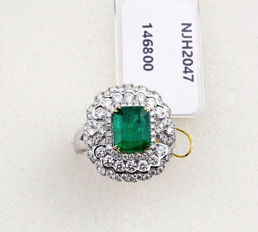 【特价】顶级赞比亚祖母绿宝石美钻黄/白金戒指NJH2047 E2.15