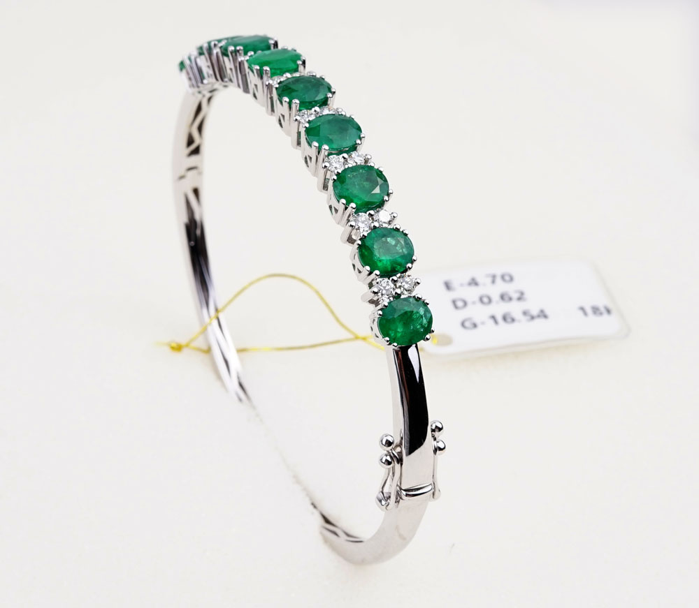 【特价】顶级赞比亚祖母绿宝石 美钻白金手镯 NJBL003C E4.70