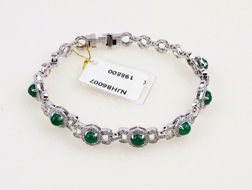 【特价】顶级赞比亚祖母绿宝石 美钻白金手链 NJHB6007 E4.04