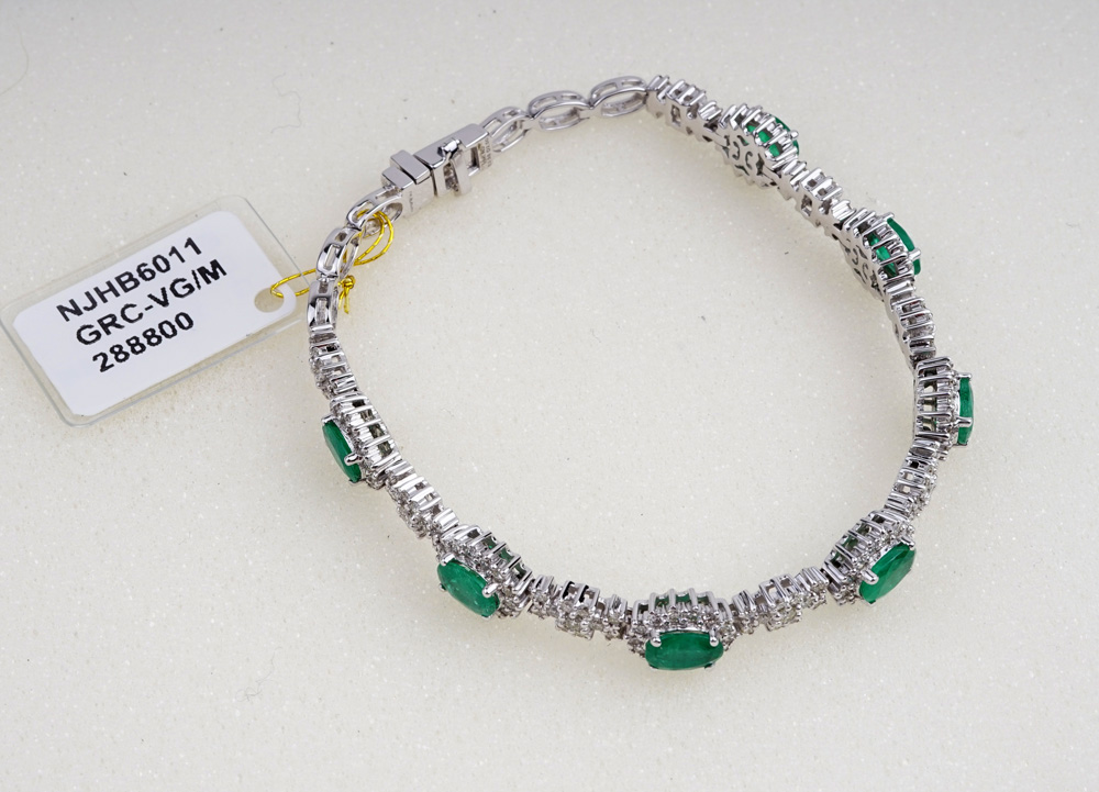 【特价】顶级赞比亚祖母绿宝石 美钻白金手链 NJHB6011 E3.98