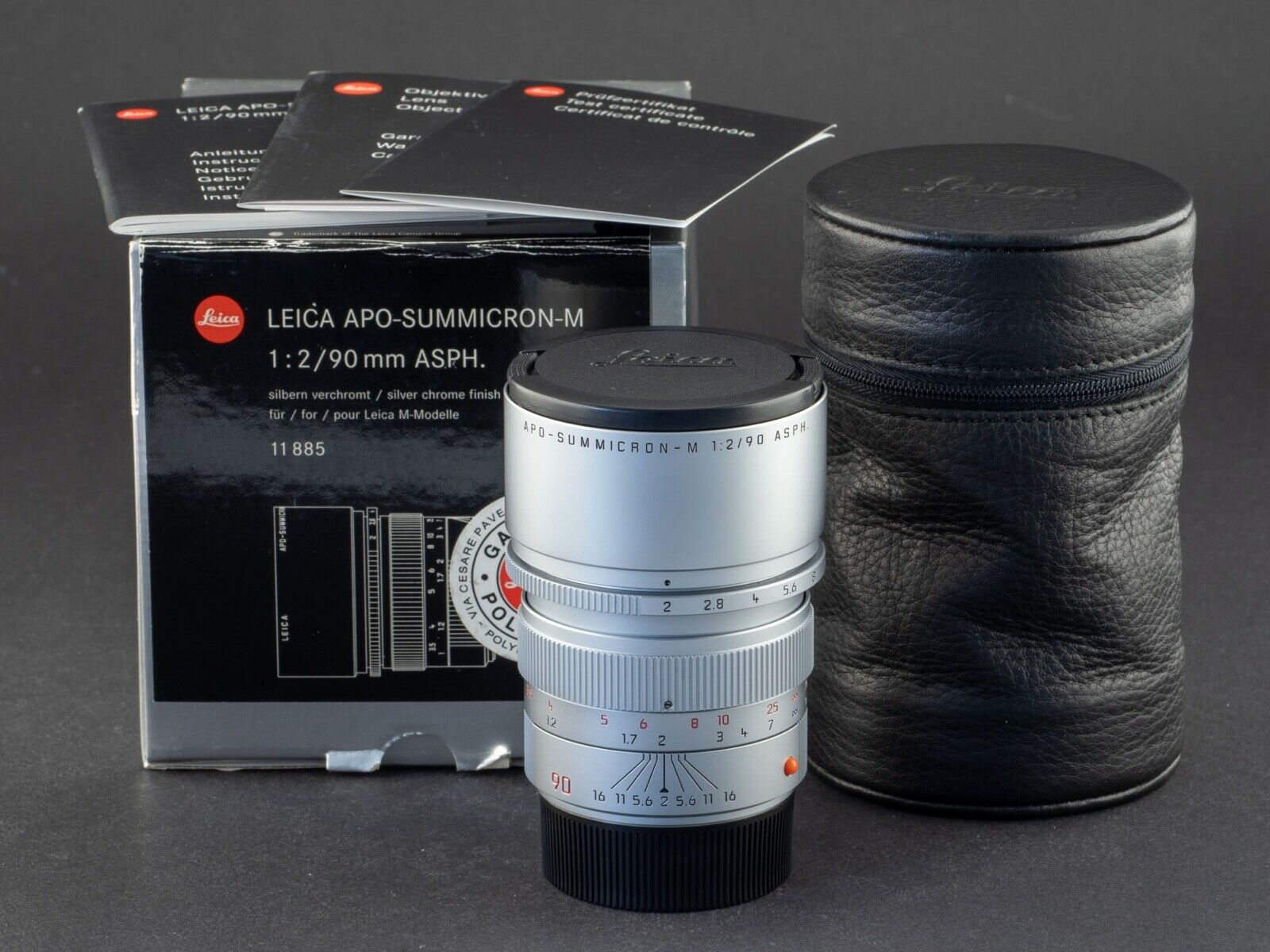 徕卡 Leica M 90/2 APO ASPH 绝版 全铜银色 带银盒包装 