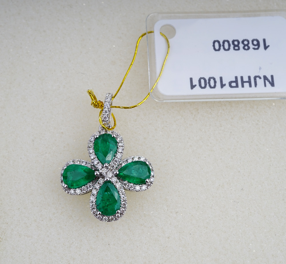 【特价】顶级赞比亚祖母绿宝石美钻白金吊坠NJHP1001 E1.45