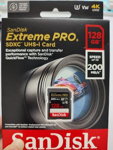 闪迪 至尊超极速 Extreme Pro SDXC U3（128GB）【读200M 写90M】