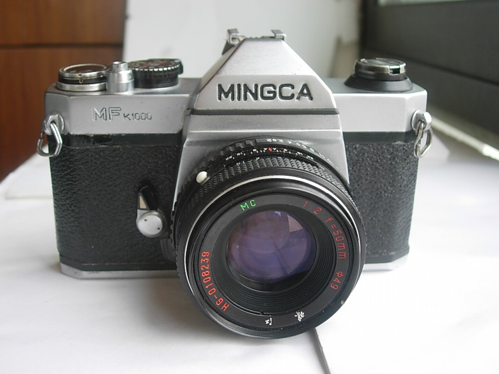 很新少见珠江明佳MFK1000正体英文标牌单反机带50镜头，收藏上品