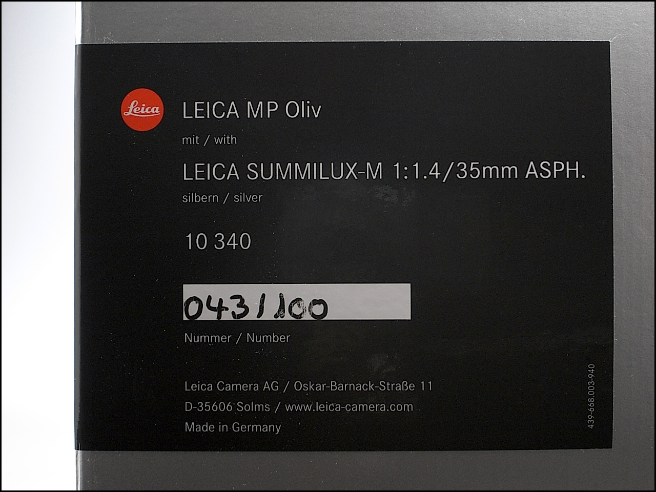 徕卡 Leica MP Olive 军绿版 带35/1.4A 限量100套 新品